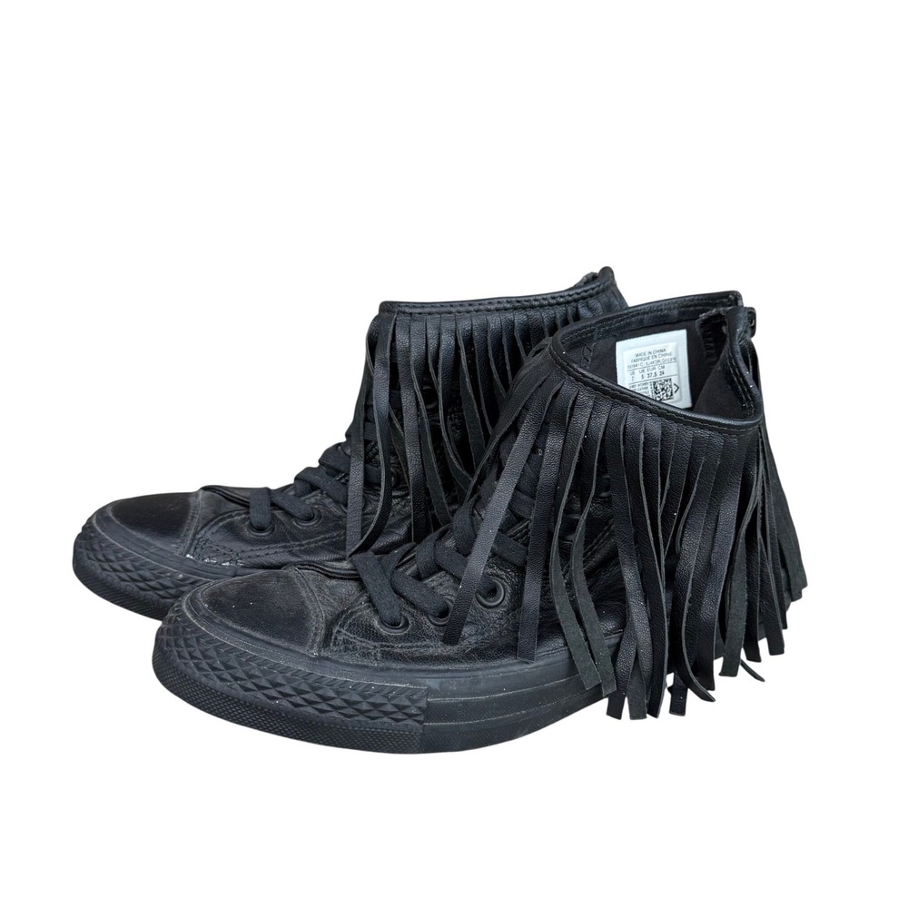 Converse Fringe Leather High Top Black Sneakers